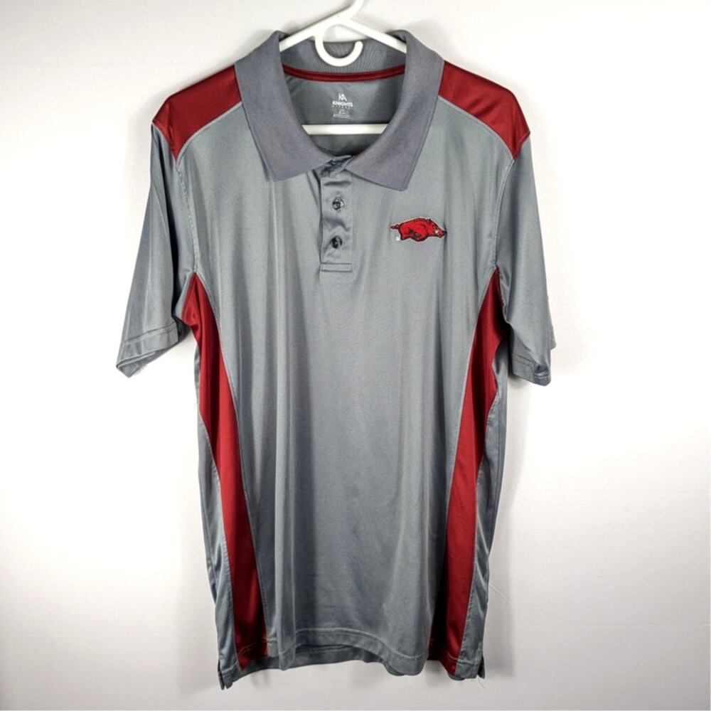 Arkansas Razorbacks Polo Shirt L Knights Apparel Gray Red NCAA Short Sleeve Men